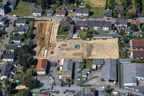 Aerial view, construction site of new residential area, former Schüren nursery, Bebbelsdorf,