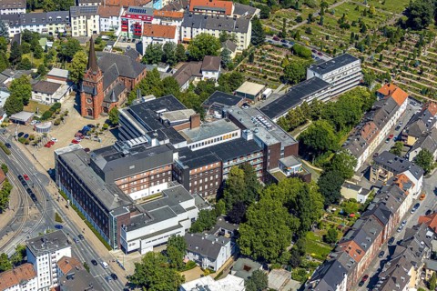 Aerial view, Marien Hospital Witten, St Mary's Church, Catholic cemetery at St Mary's Church,