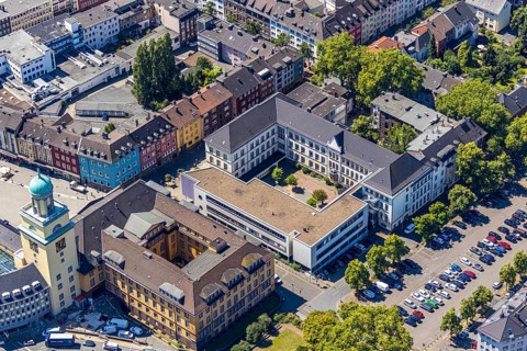 Aerial view, Witten Town Hall, Schiller Grammar School, Witten, Ennepe-Ruhr district, Ruhr area,