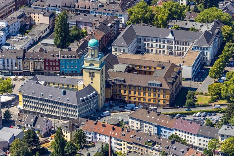 Aerial view, Witten Town Hall, Schiller Grammar School, Witten, Ennepe-Ruhr district, Ruhr area,