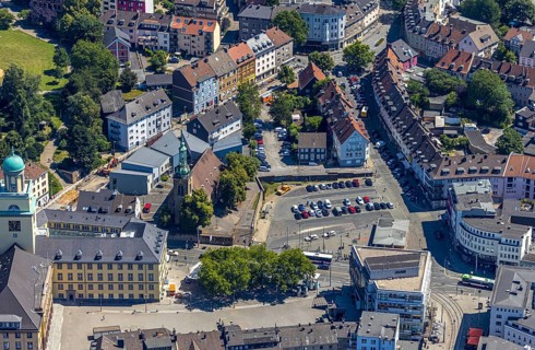 Aerial view, Kornmarkt, Johannisviertel, Witten town hall, Ev.-Luth. Johannis church, city centre