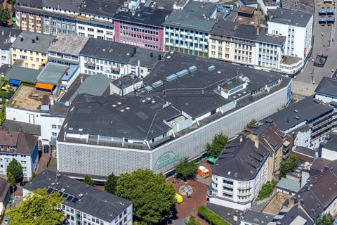 Aerial view, Galeria Karstadt Kaufhof, Sackträgerbrunnen, Witten, Ennepe-Ruhr district, Ruhr area,