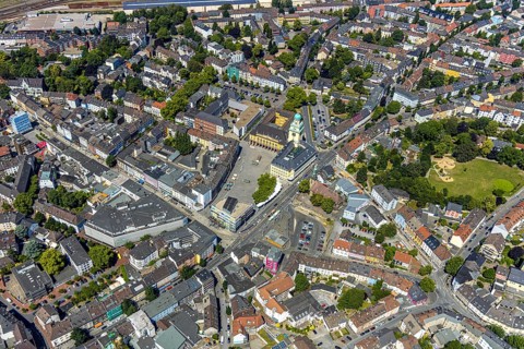 Aerial view, Galeria Karstadt Kaufhof, Witten town hall, Schiller-Gymnasium, Johanniskirche,