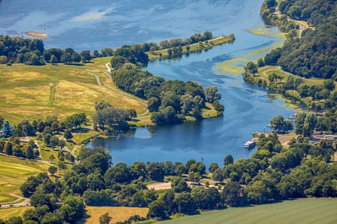 Aerial view, Lake Kemnader, Witten, Ennepe-Ruhr district, Ruhr area, North Rhine-Westphalia,