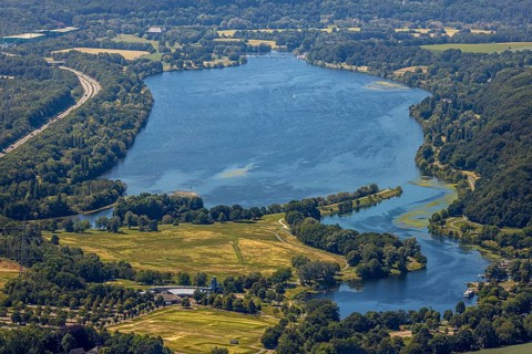 Aerial view, Lake Kemnader, Witten, Ennepe-Ruhr district, Ruhr area, North Rhine-Westphalia,