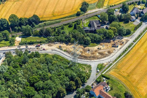 Aerial view, construction site Bochumer Straße near Hof Bockholt, motorway junction Witten-Zentrum,
