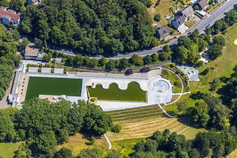 Aerial view, outdoor swimming pool Annen, Witten, Ennepe-Ruhr district, Ruhr area, North