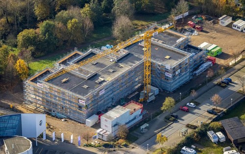 Aerial view, Witten/Herdecke University, new library building campus, Annen, Witten, Ruhr area,