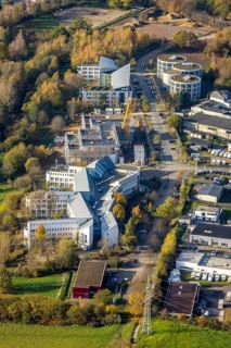 Aerial view, Witten/Herdecke University, new library building campus, Annen, Witten, Ruhr area,