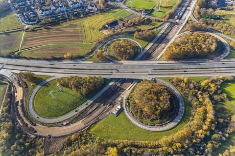 Aerial view, construction site motorway junction Dortmund Witten, A45 and A44, Persebeck, Dortmund,