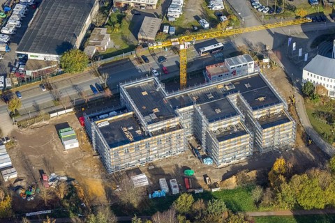 Aerial view, Witten/Herdecke University, new library building campus, Annen, Witten, Ruhr area,