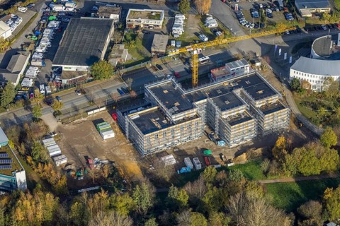 Aerial view, Witten/Herdecke University, new library building campus, Annen, Witten, Ruhr area,
