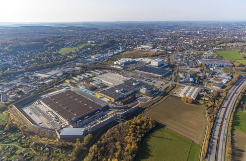 Aerial view, construction site of new Amazon logistics centre, industrial estate on Brauckstrasse,