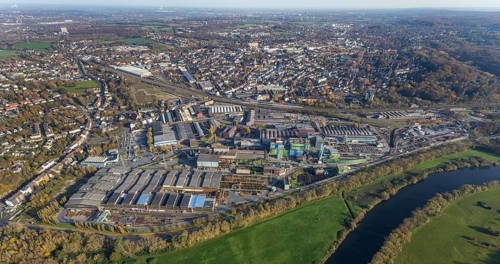 Aerial view, Deutsche Edelstahlwerke, river Ruhr, view of Witten, Ruhr area, North