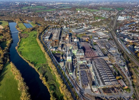 Aerial view, Deutsche Edelstahlwerke, river Ruhr, view of Witten, Ruhr area, North