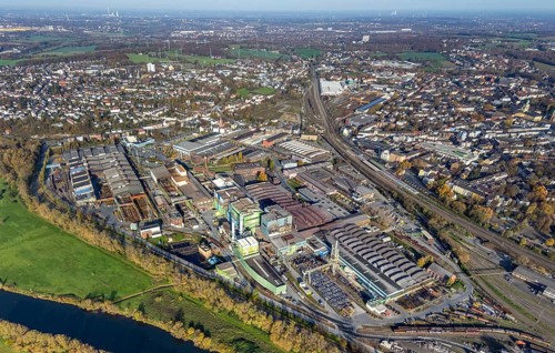 Aerial view, Deutsche Edelstahlwerke, river Ruhr, view of Witten, Ruhr area, North