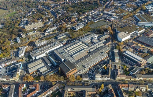 Aerial view, ZF Industrieantriebe Witten GmbH, construction site for the extension of