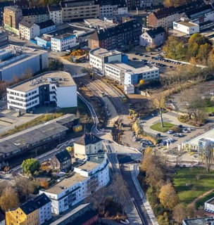 Aerial view, construction site, extension of Pferdebachstraße, Witten-Ost development area, former