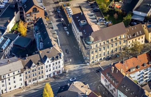 Aerial view, residential building, former administrative building of Mannesmann-Werke, Ardeystraße