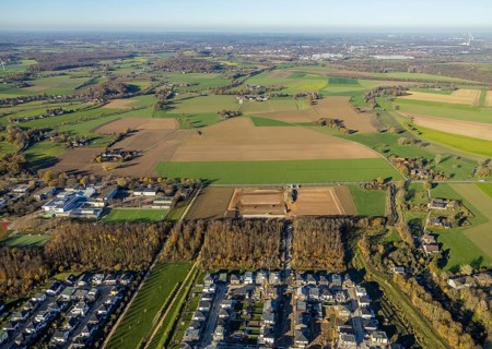 Aerial photo, construction site for sports field at school centre, Tersteegenstraße, school centre,