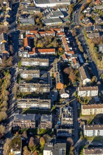 Aerial view, view of Neukirchen, Hochstraße, Andreas-Bräm-Straße, residential buildings,