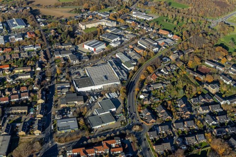 Aerial view, commercial area Oderstraße, Hochstraße, Andreas-Bräm-Straße, Neukirchen,