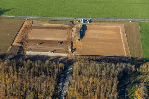 Aerial photo, construction site for sports field at the school centre, Tersteegenstraße,