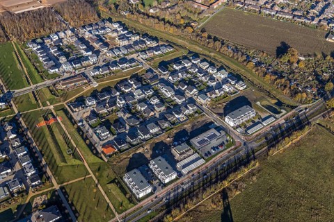 Aerial view, Dicksche Heide development area, Niederberg Park, Neukirchen, Neukirchen-Vluyn, Ruhr