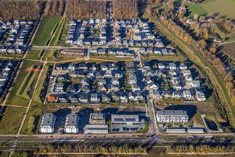 Aerial view, Dicksche Heide development area, Niederberg Park, Neukirchen, Neukirchen-Vluyn, Ruhr