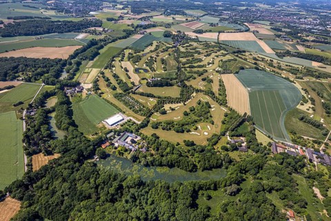 Aerial view, golf course, golf club Op de Niep, Neukirchen-Vluyn, Lower Rhine, North