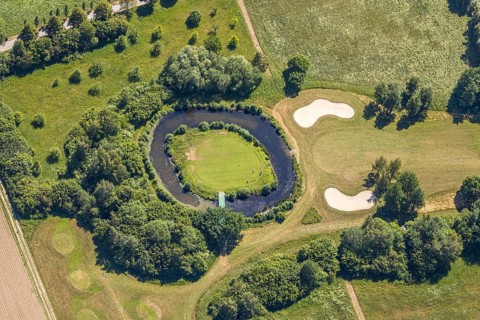 Aerial view, golf course golf club Op de Niep, Neukirchen-Vluyn, Lower Rhine, North