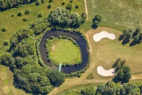 Aerial view, golf course golf club Op de Niep, Neukirchen-Vluyn, Lower Rhine, North