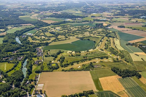 Aerial view, golf course, golf club Op de Niep, Neukirchen-Vluyn, Lower Rhine, North