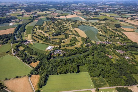 Aerial view, golf course, golf club Op de Niep, Neukirchen-Vluyn, Lower Rhine, North