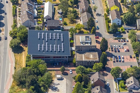 Aerial view, Stadtsparkasse Neukirchen-Vluyn, Poststrasse, Neukirchen-Vluyn, Lower Rhine, North