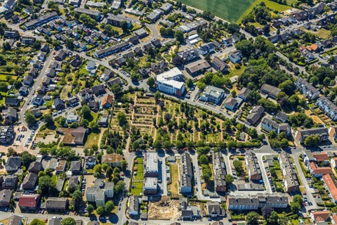 Aerial view, Protestant cemetery, parish office Evang. parish, Senioren-Park carpe diem