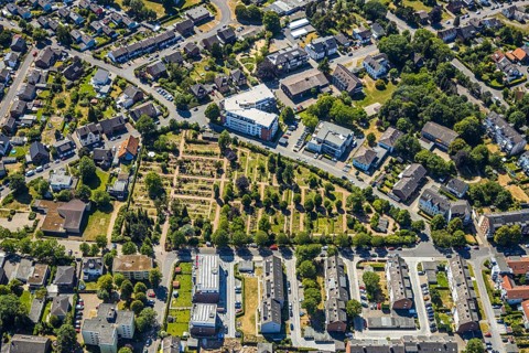 Aerial view, Protestant cemetery, parish office Evang. parish, Senioren-Park carpe diem
