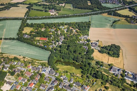 Aerial view, forest area, children's and youth village, Neukirchener Berufskolleg, Neukirchener