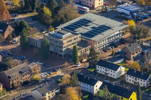 Aerial view, StadtSparkasse, Poststraße, Neukirchen, Neukirchen-Vluyn, Ruhr area, North