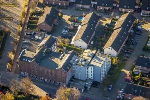 Aerial view, Hotel Dampfmühle, Neukirchen, Neukirchen-Vluyn, Ruhr area, North Rhine-Westphalia,