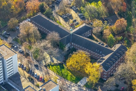 Aerial view, town hall, Hans-Böckler-Straße, Neukirchen, Neukirchen-Vluyn, Ruhr area, North