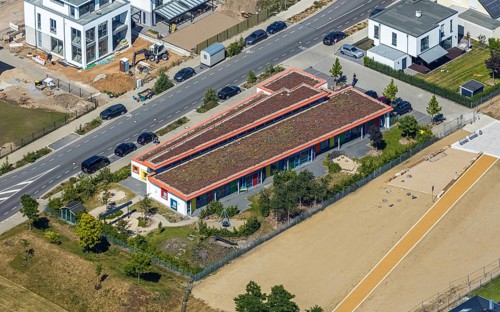 Aerial view, Dicksche Heide development area, KiTa Sternchen Niederberg, Neukirchen-Vluyn, Lower