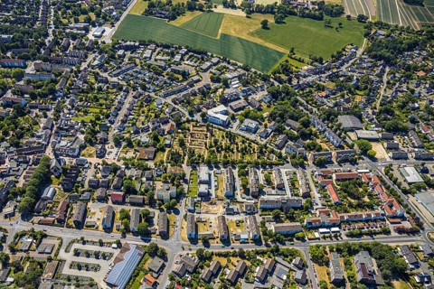 Aerial view, Protestant cemetery, parish office Evang. parish, Senioren-Park carpe diem