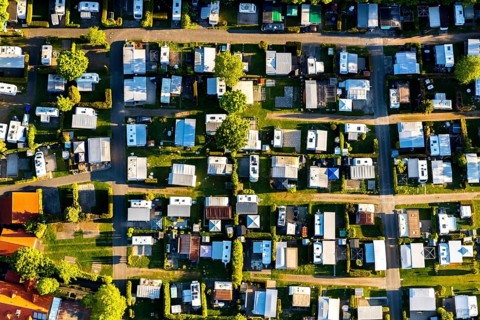 Aerial view, campsite Münster, Laerer Werseufer, Münster, Münsterland, North Rhine-Westphalia,