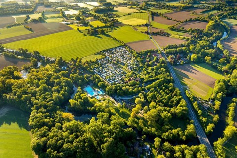 Aerial view, campsite Münster, open-air swimming pool Stapelskotten, Laerer Werseufer, Münster,