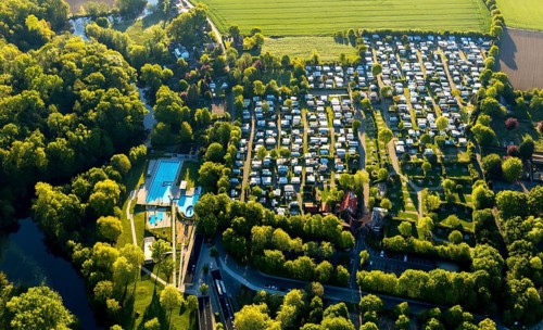 Aerial view, campsite Münster, open-air swimming pool Stapelskotten, Laerer Werseufer, Münster,
