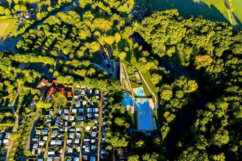 Aerial view, campsite Münster, open-air swimming pool Stapelskotten, Laerer Werseufer, Münster,