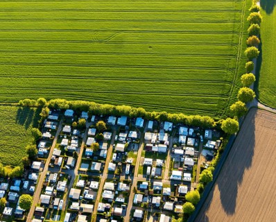 Aerial view, campsite Münster, Laerer Werseufer, Münster, Münsterland, North Rhine-Westphalia,