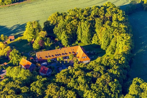 Aerial view, residential building in forest location, Pröbstingstraße, Münster, Münsterland, North