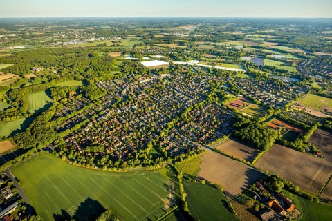 Aerial view, aerial view Handorf, asparagus fields, Münster, Münsterland, North Rhine-Westphalia,